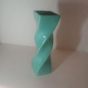 Vintage Twisted Turquoise Ceramic Vase